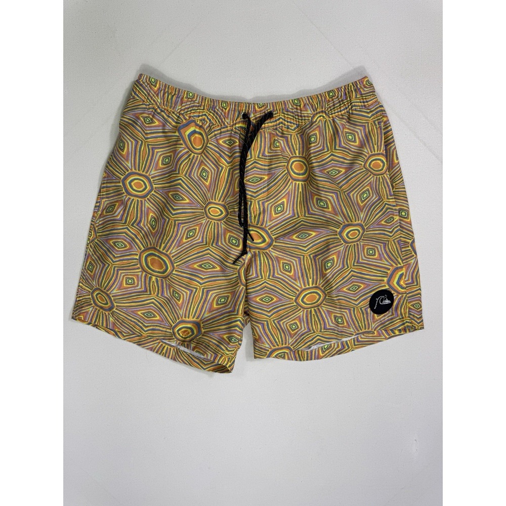 Quiksilver Hybrid Volley Shorts Mens Medium Orange Geometric Swim Beach Lounge M